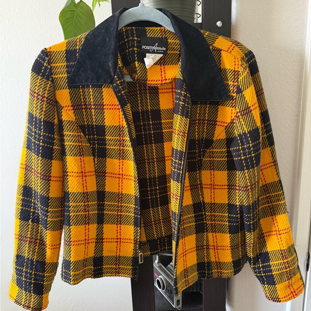 Positive Attitude Yellow and Black Plaid Jacket